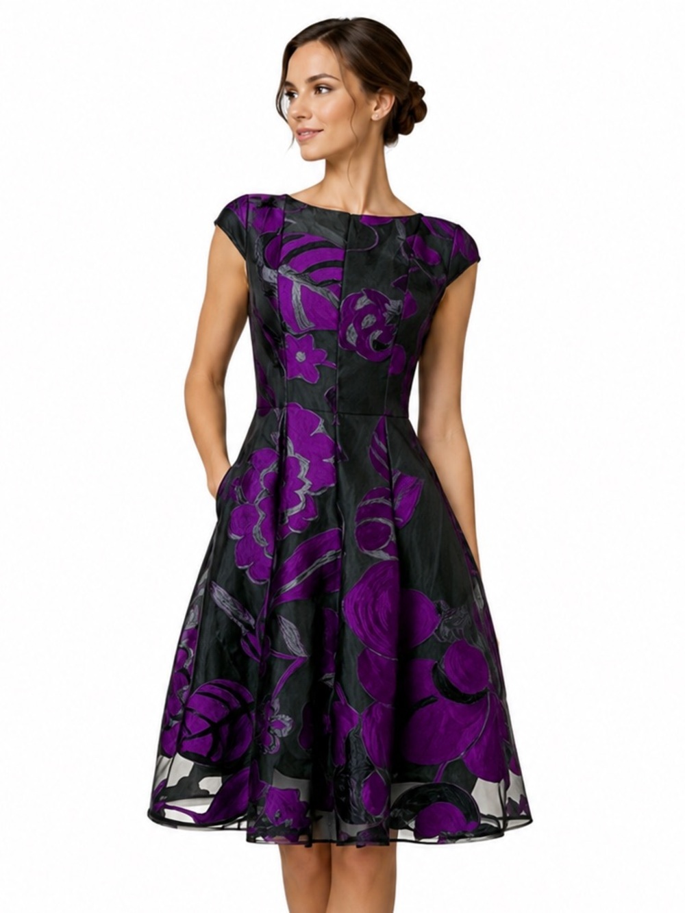 🫶 Talbot Runhof Lame Jacquard Black Purple Cocktail Party Dress ~ Size 14 XL